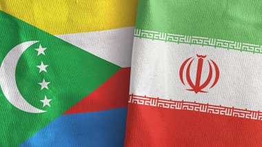 İran ve Comoros 'un iki bayrağı tekstil kumaşı 3D.