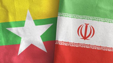 İran ve Myanmar 'ın iki bayrağı tekstil kumaşı 3D.