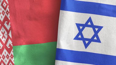 İsrail ve Belarus 'un iki bayrağı tekstil kumaşı 3D.
