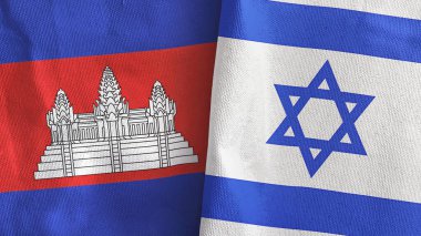 İsrail ve Kamboçya iki bayraklı tekstil kumaşı 3D