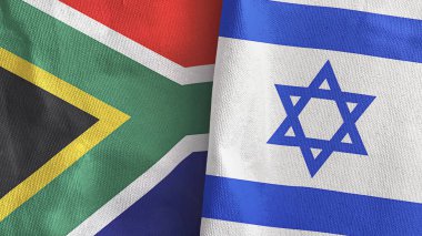 İsrail ve Güney Afrika 'da iki bayrak, tekstil kumaşı 3D.