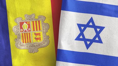 İsrail ve Andorra 'nın iki bayrağı tekstil kumaşı 3D