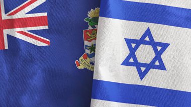 İsrail ve Cayman Adaları iki bayrak tekstil kumaşı 3D