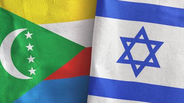İsrail ve Comoros 'un iki bayrağı tekstil kumaşı 3D.