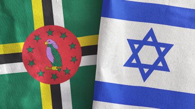 İsrail ve Dominica 'nın iki bayrağı tekstil kumaşı 3D