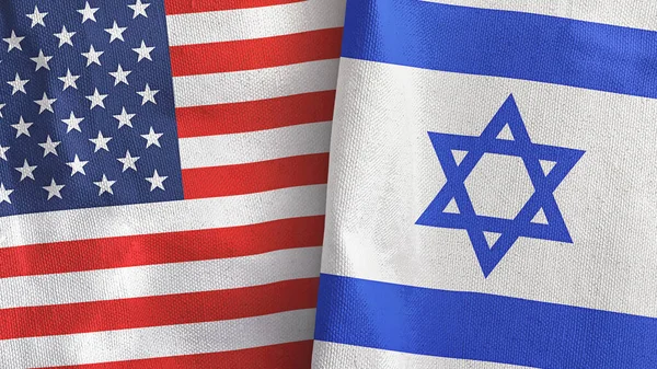 Israele e Stati Uniti due bandiere tessuto 3D rendering — Foto Stock
