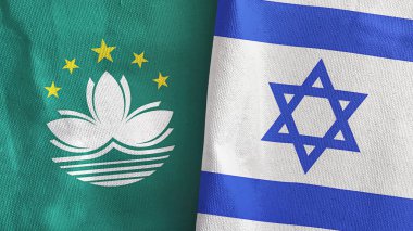 İsrail ve Macau 'nun iki bayrağı tekstil kumaşı 3D.