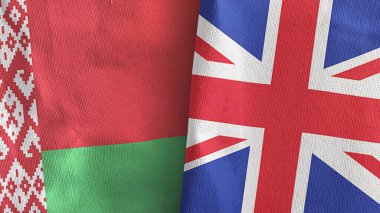 Birleşik Krallık ve Belarus iki bayrak tekstil kumaşı 3D görüntüleme