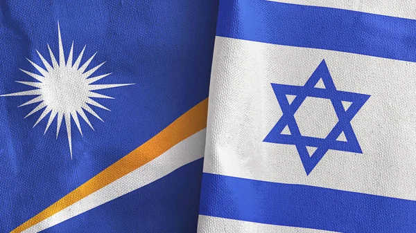 Israel und Marshallinseln zwei Flaggen Textiltuch 3D-Rendering — Stockfoto