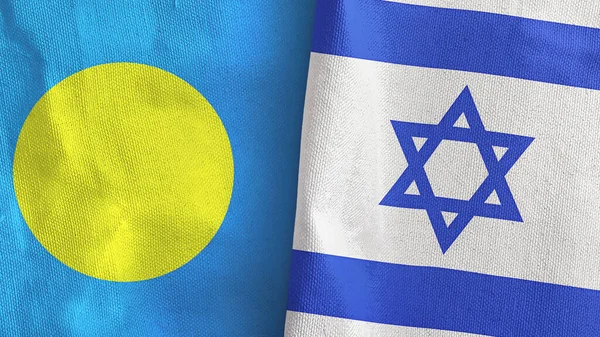 Israele e Palau due bandiere tessuto 3D rendering — Foto Stock