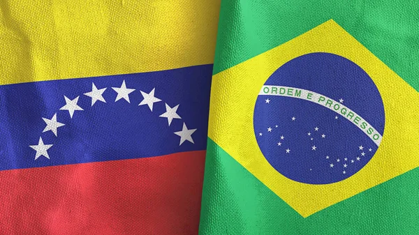 Brazil and Venezuela two flags textile cloth 3D rendering — Stock Photo, Image