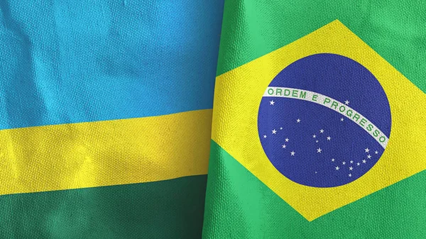 Brazilië en Rwanda twee vlaggen textiel doek 3D rendering — Stockfoto