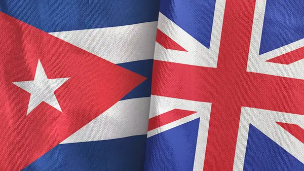 Reino Unido e Cuba duas bandeiras de pano têxtil 3D renderização — Fotografia de Stock