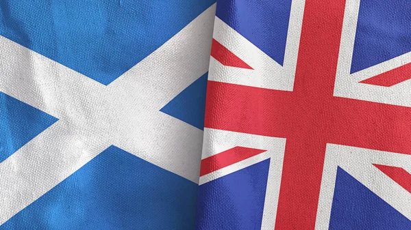 United Kingdom and Scotland two flags textile cloth 3D rendering — Stock Photo, Image