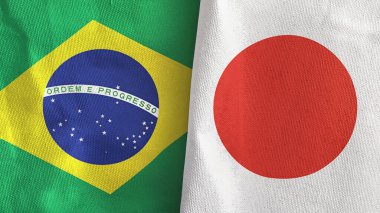 Japonya ve Brezilya iki bayraklı tekstil kumaşı 3D görüntüleme