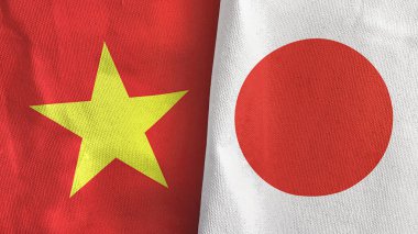 Japonya ve Vietnam iki bayrak tekstil kumaşı 3D
