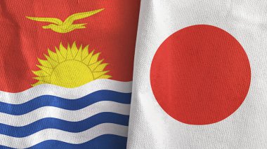 Japonya ve Kiribati iki bayraklı tekstil kumaşı 3D