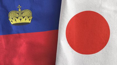 Japonya ve Lihtenştayn. İki bayraklı kumaş 3D.