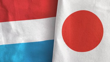 Japonya ve Lüksemburg iki bayraklı tekstil kumaşı 3D