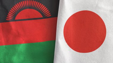 Japonya ve Malawi iki bayrak tekstil kumaşı 3D