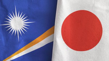 Japonya ve Marshall Adaları iki bayraklı tekstil kumaşı 3D