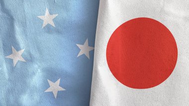 Japonya ve Mikronezya iki bayrak tekstil kumaşı 3D görüntüleme