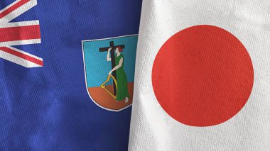 Japonya ve Montserrat iki bayraklı tekstil kumaşı 3D