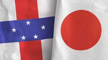 Japonya ve Hollanda Antilleri iki bayraklı tekstil kumaşı 3D