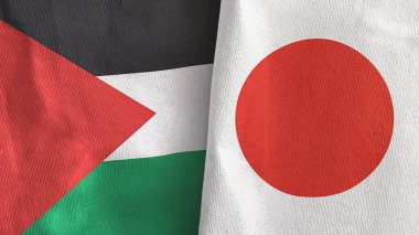 Japonya ve Filistin iki bayraklı tekstil kumaşı 3D