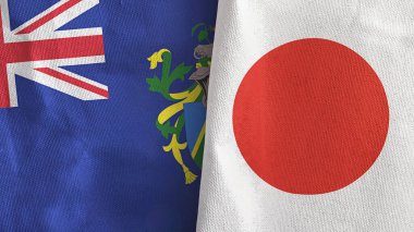 Japonya ve Pitcairn Adaları. İki bayraklı tekstil kumaşı.