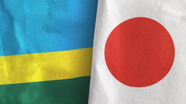 Japonya ve Ruanda iki bayraklı tekstil kumaşı 3D