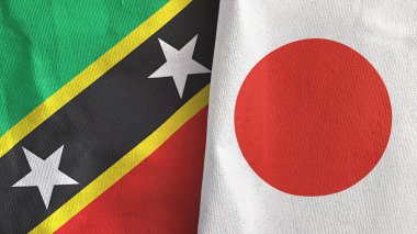 Japonya ve Saint Kitts ve Nevis iki bayraklı tekstil kumaşı.