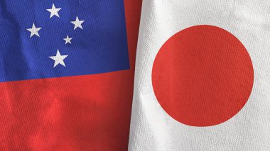 Japonya ve Samoa iki bayrak tekstil kumaşı 3D görüntüleme