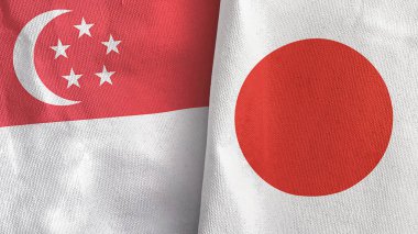 Japonya ve Singapur iki bayraklı tekstil kumaşı 3D
