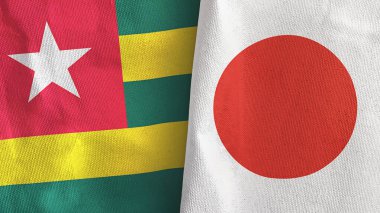 Japonya ve Togo iki bayrak tekstil kumaşı 3D görüntüleme