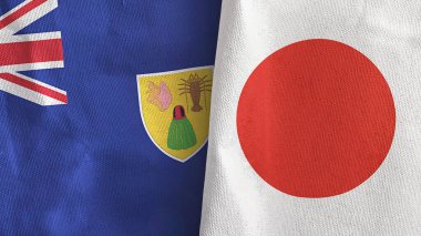 Japonya ve Türkler ve Caicos Adaları iki bayrak tekstil kumaşı 3D