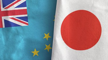 Japonya ve Tuvalu 'da iki bayraklı kumaş 3D.