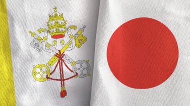 Japonya ve Vatikan 'ın iki bayrağı tekstil kumaşı 3D.
