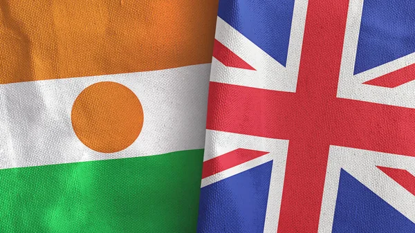 Reino Unido e Níger duas bandeiras de pano têxtil 3D renderização — Fotografia de Stock