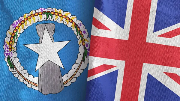 Egyesült Királyság és az Északi-Mariana-szigetek két zászló textil ruha 3D renderelés — Stock Fotó