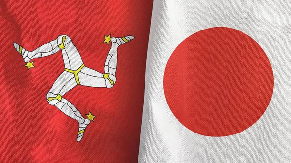 Japonia i Wyspa Mann dwie flagi tkaniny tekstylne 3D renderowania — Zdjęcie stockowe