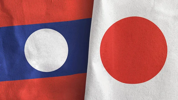 Japón y Laos dos banderas de tela textil representación 3D — Foto de Stock