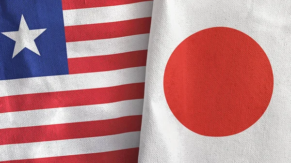 Japan and Liberia two flags textile cloth 3D rendering — Stock Photo, Image