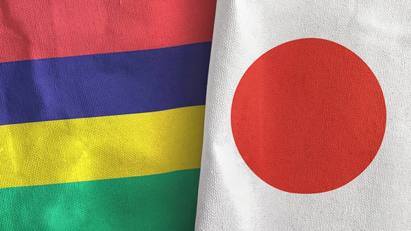 Japan and Mauritius two flags textile cloth 3D rendering — Stock Photo, Image