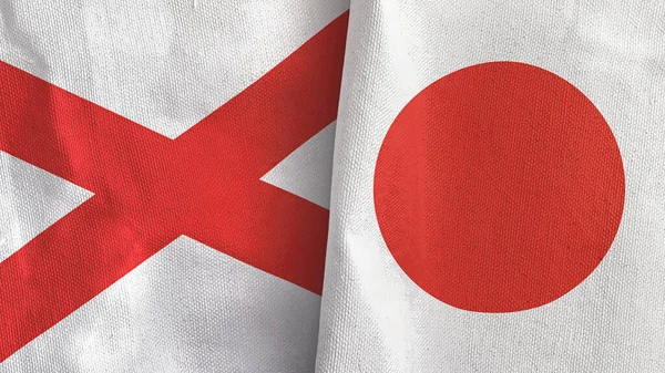 Japonia i Irlandia Północna dwie flagi tkaniny tekstylne 3D renderowania — Zdjęcie stockowe
