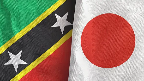 Japonya ve Saint Kitts ve Nevis iki bayraklı tekstil kumaşı.
