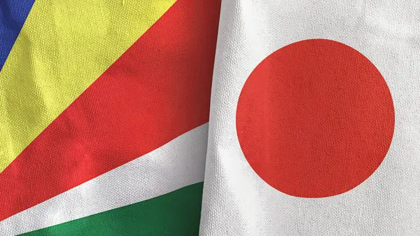 Japón y Seychelles dos banderas de tela textil 3D renderizado — Foto de Stock