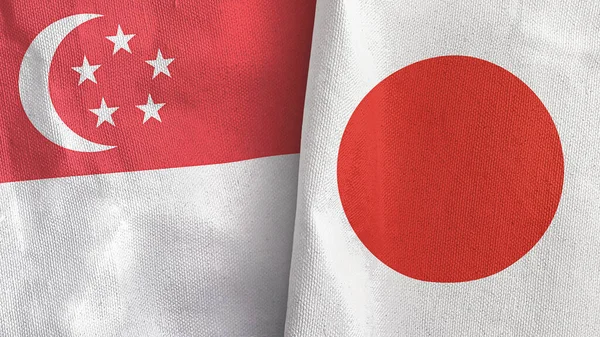 Japonya ve Singapur iki bayraklı tekstil kumaşı 3D
