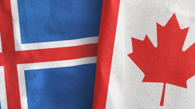 Kanada ve İzlanda iki bayraklı tekstil kumaşı 3D