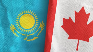 Kanada ve Kazakistan iki bayraklı tekstil kumaşı 3D